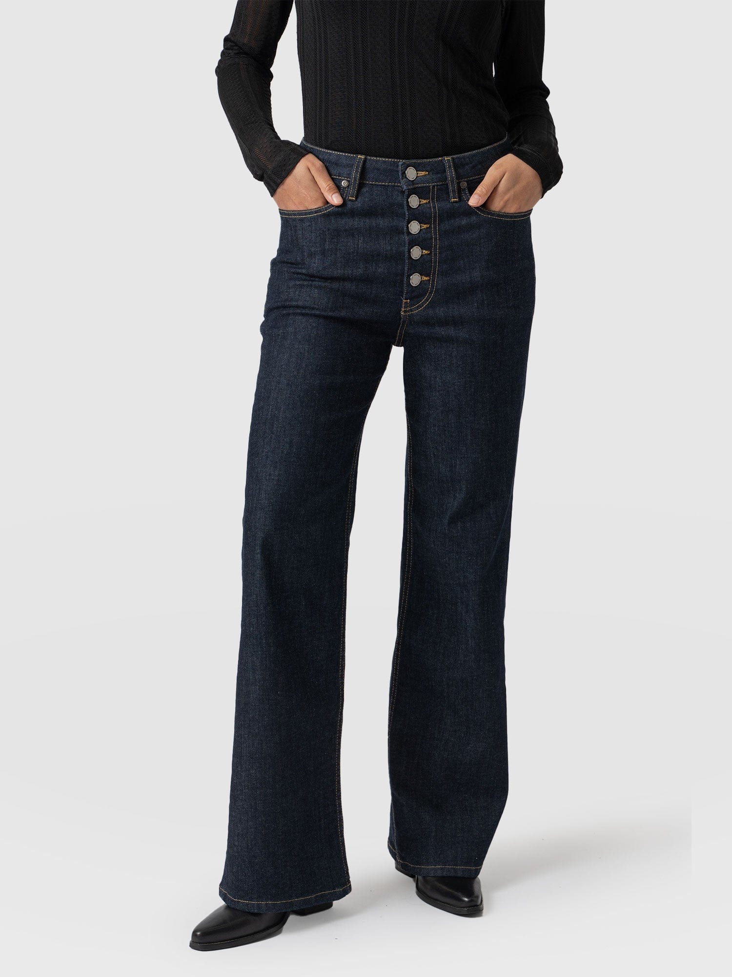 Wide Leg Button Fly Jean Indigo Blue - Women's Jeans | Saint + Sofia® EU